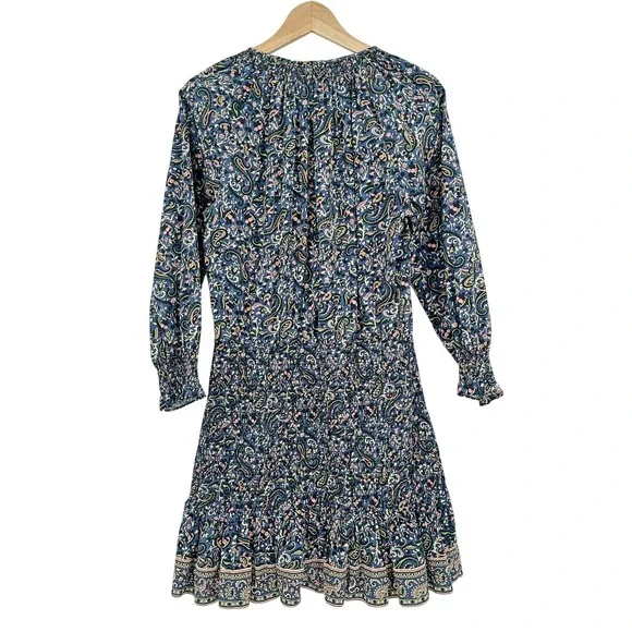 Veronica Beard Karlina Blue Paisley Smocked Cotton Mini Dress Size 6 - Picture 5 of 5